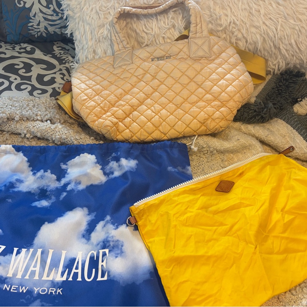 MZ Wallace Sutton Ombre Yellow Quilted Shoulder Bag with Leather Logo Patch